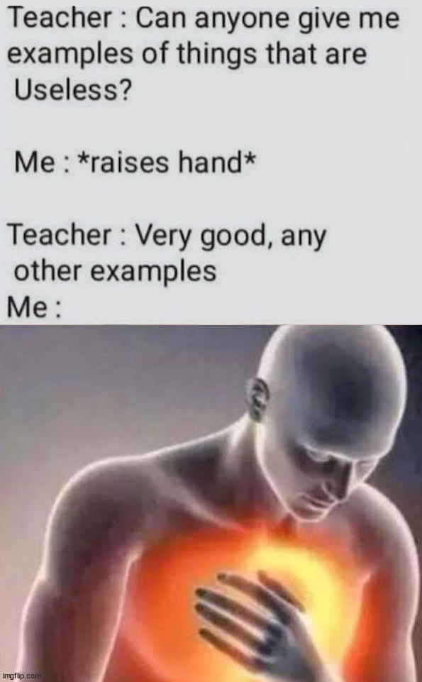 Getting burned in class | image tagged in chest pain | made w/ Imgflip meme maker