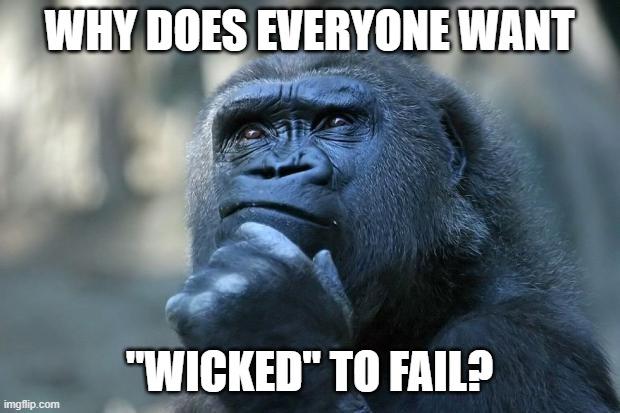 A question about Wicked | WHY DOES EVERYONE WANT; "WICKED" TO FAIL? | image tagged in deep thoughts,wicked,movie,musical,fail,the wizard of oz | made w/ Imgflip meme maker