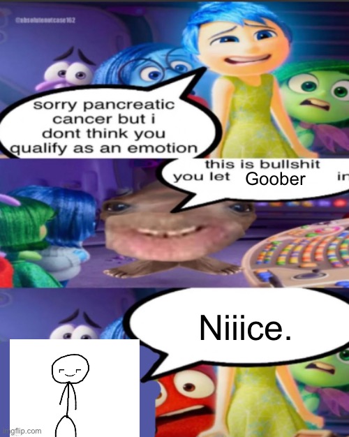 sorry pancreatic cancer but I don’t think you qualify as an emot | Goober; Niiice. | image tagged in sorry pancreatic cancer but i don t think you qualify as an emot | made w/ Imgflip meme maker