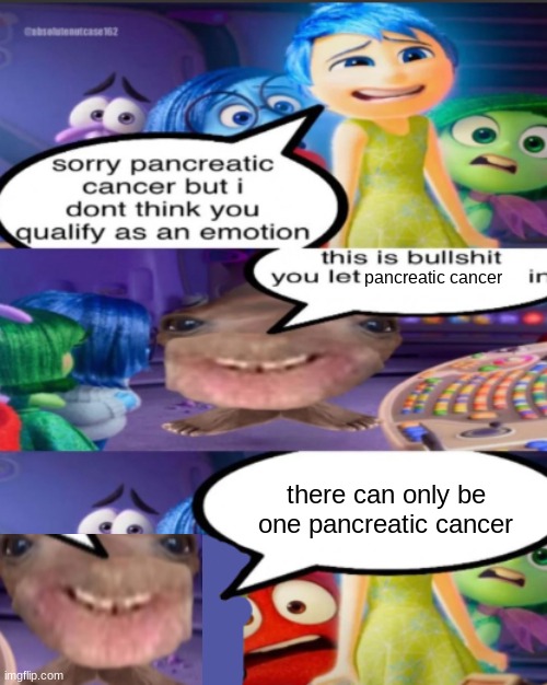 sorry pancreatic cancer but I don’t think you qualify as an emot | pancreatic cancer; there can only be one pancreatic cancer | image tagged in sorry pancreatic cancer but i don t think you qualify as an emot | made w/ Imgflip meme maker