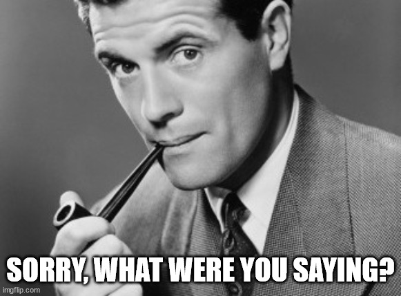 Man smoking pipe | SORRY, WHAT WERE YOU SAYING? | image tagged in man smoking pipe | made w/ Imgflip meme maker