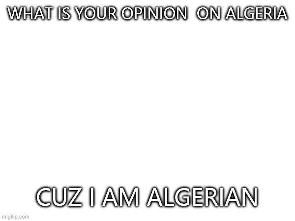 WHAT IS YOUR OPINION  ON ALGERIA; CUZ I AM ALGERIAN | image tagged in not a meme | made w/ Imgflip meme maker