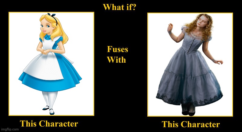 Amimated Alice Fuses With Live Action Alice | image tagged in what if fuses,alice in wonderland,live action,disney,disney live action,alice | made w/ Imgflip meme maker