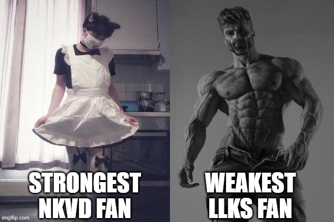 FUСK NKVD! FUСK KGB! THEY COULDN'T JUST TORTURE A CAPTURED PARTISAN! | STRONGEST NKVD FAN; WEAKEST LLKS FAN | image tagged in strongest fan vs weakest fan | made w/ Imgflip meme maker