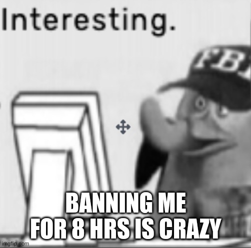 Interesting. | BANNING ME FOR 8 HRS IS CRAZY | image tagged in interesting | made w/ Imgflip meme maker