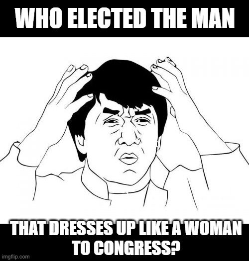 WTF | WHO ELECTED THE MAN; THAT DRESSES UP LIKE A WOMAN
 TO CONGRESS? | image tagged in memes,jackie chan wtf | made w/ Imgflip meme maker