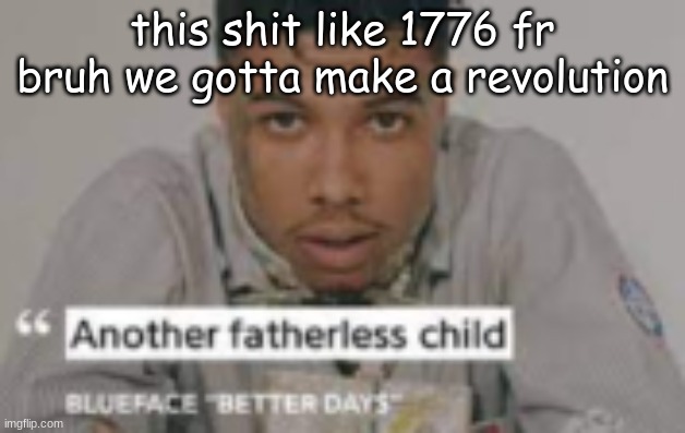 the insult tax act | this shit like 1776 fr bruh we gotta make a revolution | image tagged in another fatherless child | made w/ Imgflip meme maker