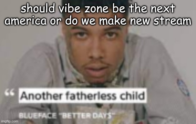 another fatherless child | should vibe zone be the next america or do we make new stream | image tagged in another fatherless child | made w/ Imgflip meme maker