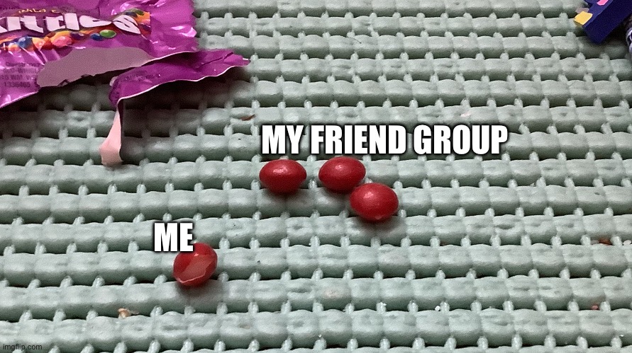 This is a template I made! Fell free to use it! | MY FRIEND GROUP; ME | image tagged in lone skittle | made w/ Imgflip meme maker