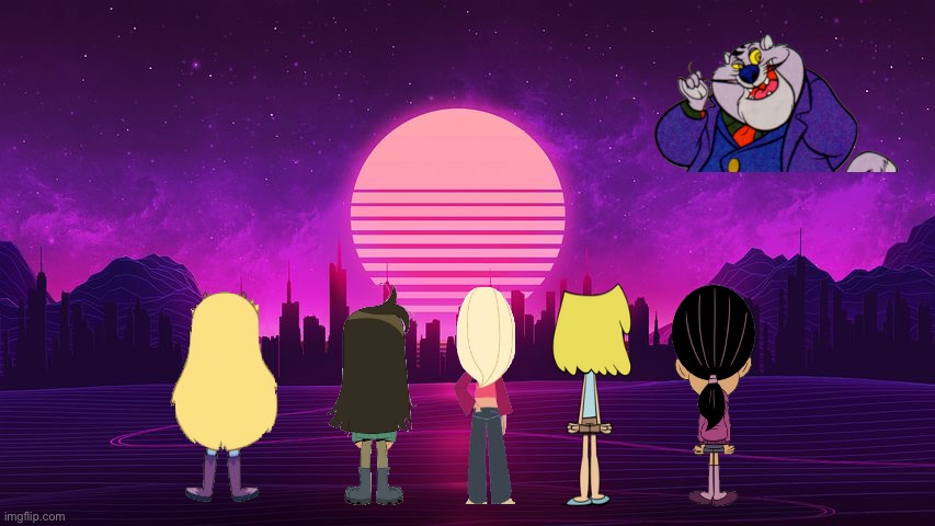 Power Rangers (Girl Style) | image tagged in retrowave background,disney,girls,ronnie anne santiago,the loud house,lori loud | made w/ Imgflip meme maker