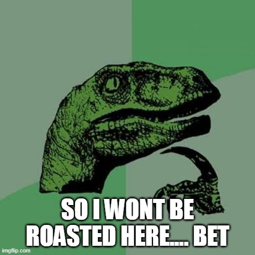 Yayy | SO I WONT BE ROASTED HERE.... BET | image tagged in memes,philosoraptor | made w/ Imgflip meme maker