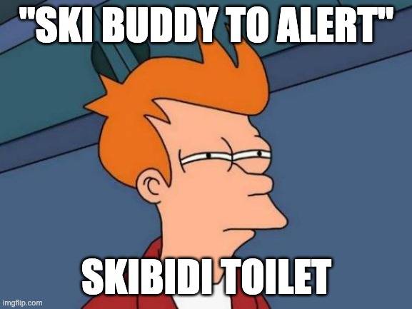 hes my number 1 op | "SKI BUDDY TO ALERT"; SKIBIDI TOILET | image tagged in memes,futurama fry | made w/ Imgflip meme maker