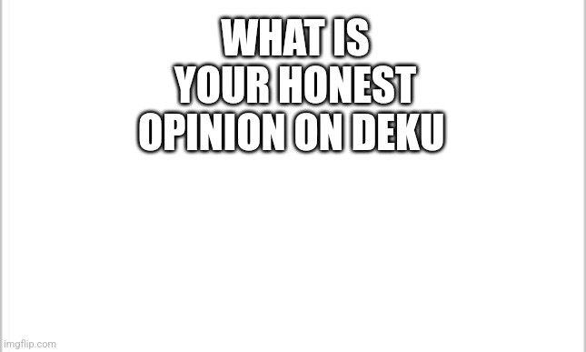 white background | WHAT IS YOUR HONEST OPINION ON DEKU | image tagged in white background | made w/ Imgflip meme maker