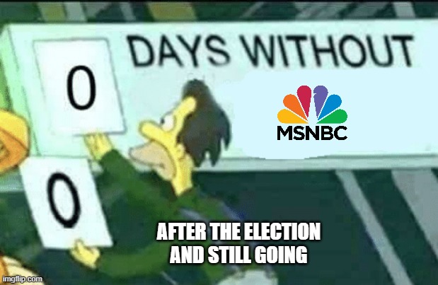 0 days without (Lenny, Simpsons) | AFTER THE ELECTION AND STILL GOING | image tagged in 0 days without lenny simpsons,funny but true,politics,cable tv | made w/ Imgflip meme maker