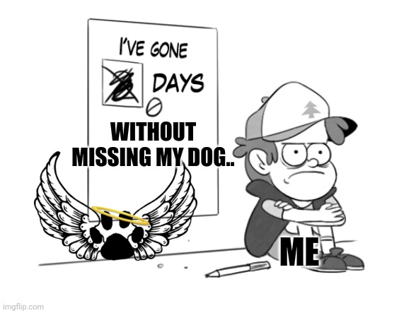 I miss her alot.. Grief is hard | WITHOUT MISSING MY DOG.. ME | image tagged in dipper has gone 0 days without x,grief,dog,death | made w/ Imgflip meme maker