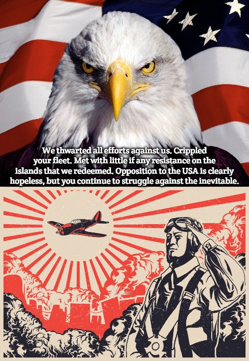 Japanese resistance | We thwarted all efforts against us. Crippled your fleet. Met with little if any resistance on the islands that we redeemed. Opposition to the USA is clearly hopeless, but you continue to struggle against the inevitable. | image tagged in freedom eagle,imperial japanese kamikaze pilot propaganda poster,slavic | made w/ Imgflip meme maker