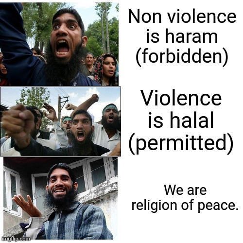 Islamic rage boy  halal memes haram memes | Non violence is haram (forbidden); Violence is halal (permitted); We are religion of peace. | image tagged in islam,islamic terrorism,radical islam | made w/ Imgflip meme maker