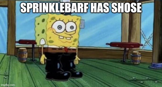 spunch bop boots | SPRINKLEBARF HAS SHOSE | image tagged in spunch bop boots | made w/ Imgflip meme maker