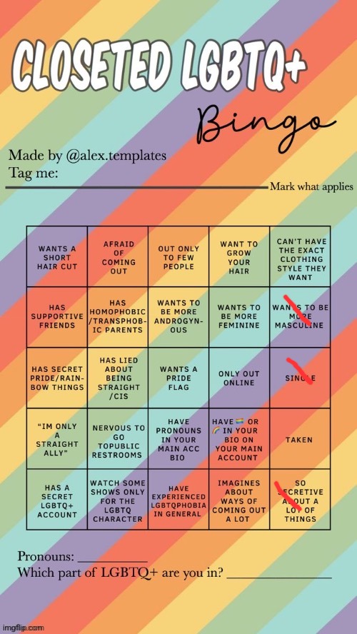 Closeted LGBTQ+ Bingo | image tagged in closeted lgbtq bingo | made w/ Imgflip meme maker