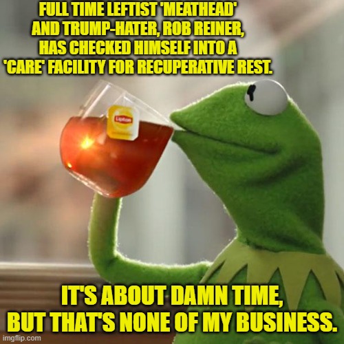 He's a full time whacko; that's for sure. | FULL TIME LEFTIST 'MEATHEAD' AND TRUMP-HATER, ROB REINER, HAS CHECKED HIMSELF INTO A 'CARE' FACILITY FOR RECUPERATIVE REST. IT'S ABOUT DAMN TIME, BUT THAT'S NONE OF MY BUSINESS. | image tagged in but that's none of my business | made w/ Imgflip meme maker