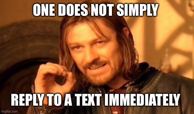 One Does Not Simply Meme | ONE DOES NOT SIMPLY; REPLY TO A TEXT IMMEDIATELY | image tagged in memes,one does not simply | made w/ Imgflip meme maker