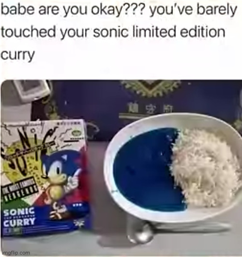 looks delish | image tagged in sonic the hedgehog,sonic,curry,delicious,yum,cursed | made w/ Imgflip meme maker