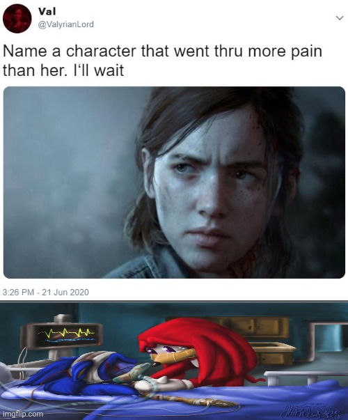 Name a character that went thru more pain than her. I'll wait | image tagged in name a character that went thru more pain than her i'll wait | made w/ Imgflip meme maker