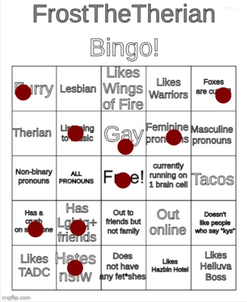 Frost the Therians bingo | image tagged in frost the therians bingo | made w/ Imgflip meme maker