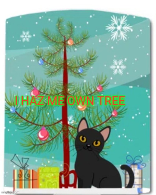 I HAZ ME OWN TREE | image tagged in kitty,christmas | made w/ Imgflip meme maker