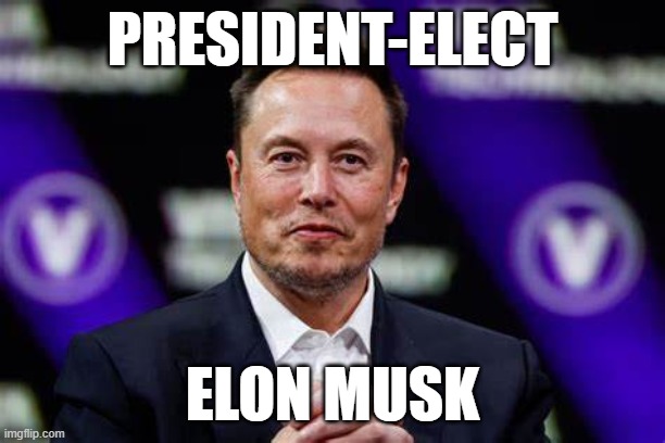 PRESIDENT-ELECT; ELON MUSK | image tagged in elon musk | made w/ Imgflip meme maker