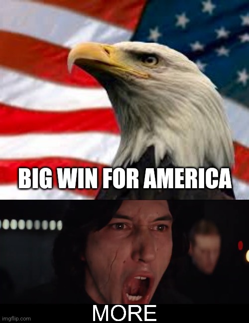 BIG WIN FOR AMERICA | image tagged in murica patriotic eagle,kylo ren more | made w/ Imgflip meme maker