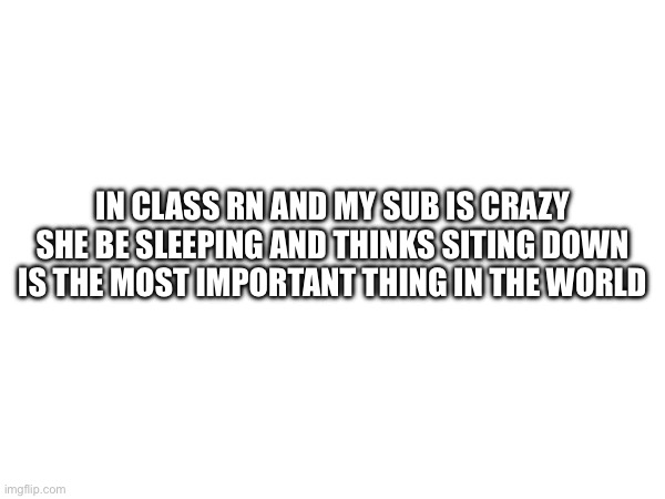 IN CLASS RN AND MY SUB IS CRAZY SHE BE SLEEPING AND THINKS SITING DOWN IS THE MOST IMPORTANT THING IN THE WORLD | made w/ Imgflip meme maker