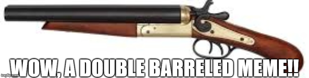 double Barrel shot gun | WOW, A DOUBLE BARRELED MEME!! | image tagged in double barrel shot gun | made w/ Imgflip meme maker