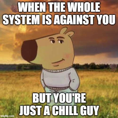 Chill Guy Against The System | WHEN THE WHOLE SYSTEM IS AGAINST YOU; BUT YOU'RE JUST A CHILL GUY | image tagged in chill guy | made w/ Imgflip meme maker