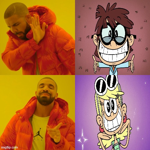 Drake hates Lisa's smile, but likes Leni's smile | image tagged in memes,drake hotline bling,the loud house | made w/ Imgflip meme maker