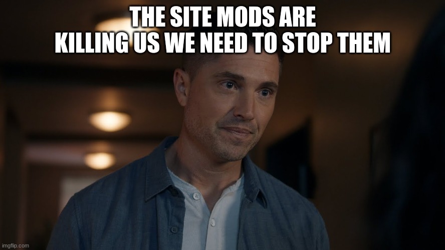 tim Bradford | THE SITE MODS ARE KILLING US WE NEED TO STOP THEM | image tagged in tim bradford | made w/ Imgflip meme maker