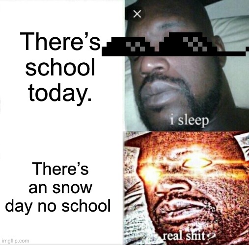 When’s there school vs where there’s not | There’s school today. There’s an snow day no school | image tagged in memes,sleeping shaq,school,infinite iq | made w/ Imgflip meme maker