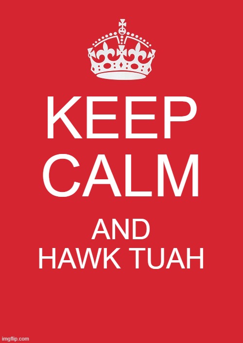 hawk tuah | KEEP CALM; AND HAWK TUAH | image tagged in memes,keep calm and carry on red,hawk tuah | made w/ Imgflip meme maker