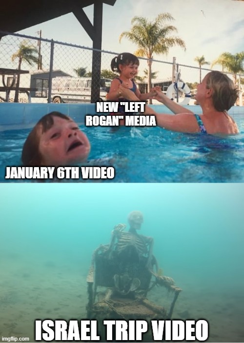 Swimming Pool Kids | NEW "LEFT ROGAN" MEDIA; JANUARY 6TH VIDEO; ISRAEL TRIP VIDEO | image tagged in swimming pool kids | made w/ Imgflip meme maker