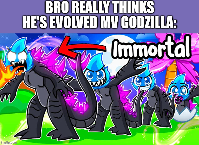 this is just sad | BRO REALLY THINKS HE'S EVOLVED MV GODZILLA: | image tagged in godzilla,shadblox | made w/ Imgflip meme maker