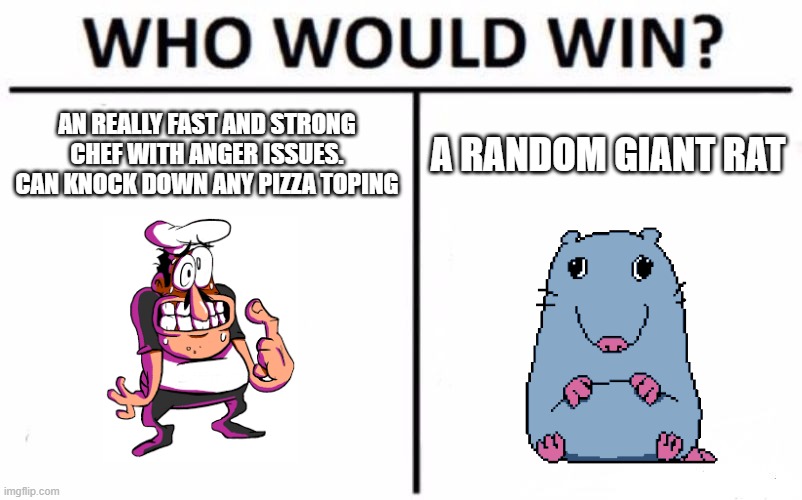 Who Would Win? | AN REALLY FAST AND STRONG CHEF WITH ANGER ISSUES. CAN KNOCK DOWN ANY PIZZA TOPING; A RANDOM GIANT RAT | image tagged in memes,who would win | made w/ Imgflip meme maker