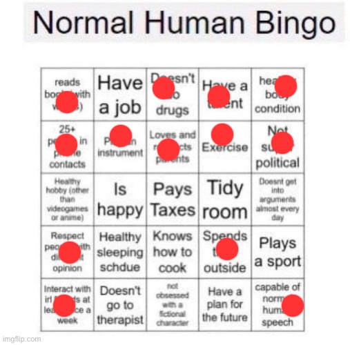 Normal human bingo | image tagged in normal human bingo | made w/ Imgflip meme maker