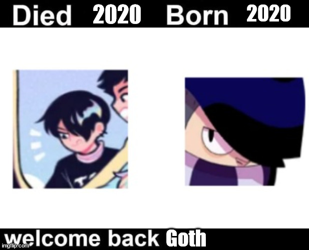 Born Died Welcome Back | 2020; 2020; Goth | image tagged in born died welcome back | made w/ Imgflip meme maker