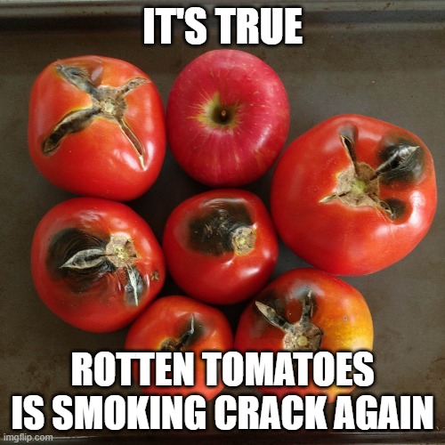 hey rotten tomatoes does us a favor and get off the crack | IT'S TRUE; ROTTEN TOMATOES IS SMOKING CRACK AGAIN | image tagged in seven tomatoes,memes,crack,wicked | made w/ Imgflip meme maker