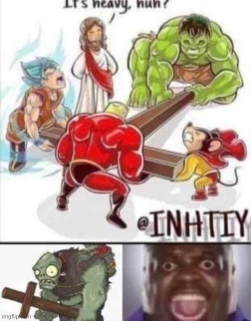 image tagged in memes,jesus,cross,plants vs zombies,heavy | made w/ Imgflip meme maker