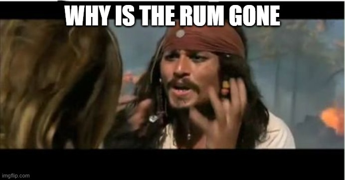 Why Is The Rum Gone Meme | WHY IS THE RUM GONE | image tagged in memes,why is the rum gone | made w/ Imgflip meme maker