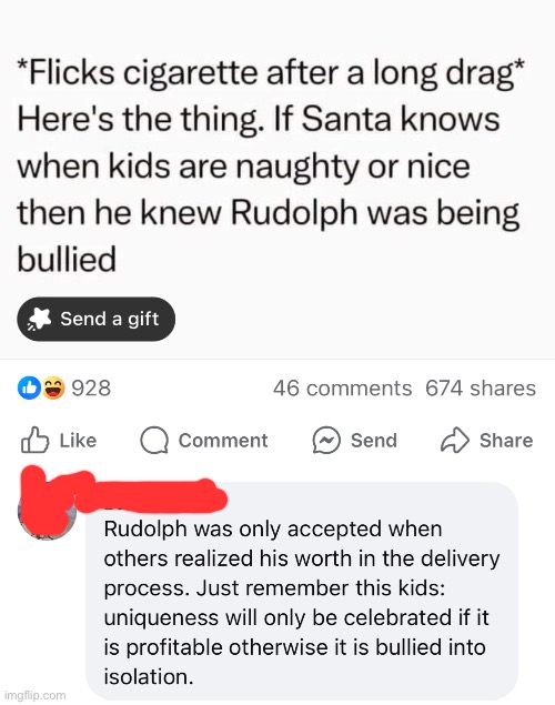 Bullying | image tagged in bullying,bully,santa,profit,rudolph | made w/ Imgflip meme maker