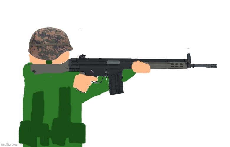 Drawing of a Soldier Aiming a Colt G3(A3)(Drawed from ImgFlip Draw/Paint) | image tagged in drawing,sketch,military,war,soldier,oc | made w/ Imgflip meme maker