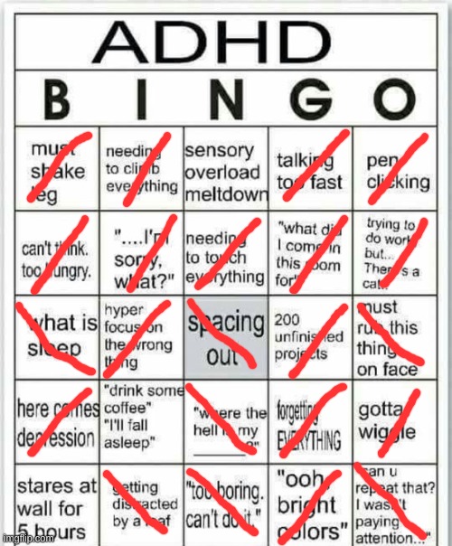 I'm not even diagnosed with ADHD- | image tagged in adhd bingo | made w/ Imgflip meme maker