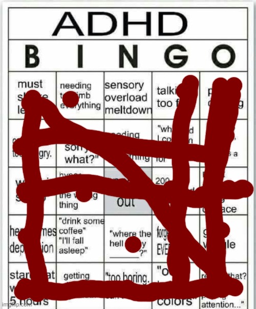 adhd bingo | image tagged in adhd bingo | made w/ Imgflip meme maker